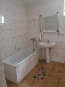 a bathroom with a bath tub and a sink at Floarea Reginei in Sâmbăta de Sus