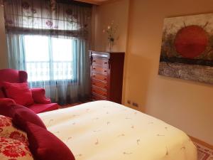 1 dormitorio con 1 cama, vestidor y ventana en Pontevedra Luxury Apartment, en Pontevedra