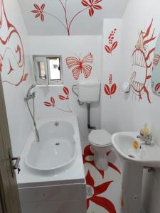 a bathroom with a toilet and a sink at Casa MILOS SI FIUL in Băile Herculane