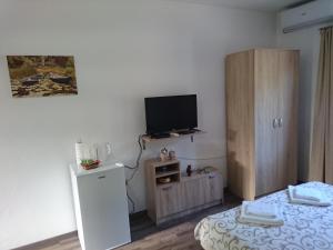 威尔帕扎Studio and winery Kalimut的配有电视、床和橱柜的房间