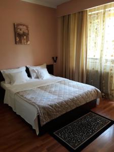 a bedroom with a large bed and a window at Pensiunea Sydney in Timişoara