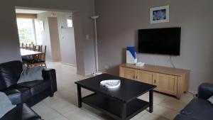 a living room with a couch and a tv at Le Clos de Rosa in La Roche-en-Ardenne