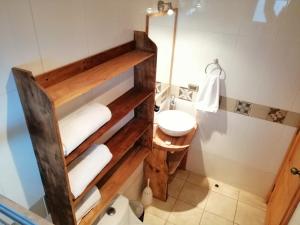 een badkamer met een wastafel en een toilet in een kamer bij Apart Hotel Claro de Luna in Frutillar