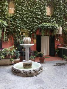 una fuente frente a un edificio con plantas en La Calla al Colosseo, en Roma