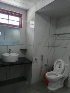 a bathroom with a toilet and a sink at The White House in Kasol +17 photos