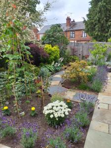a garden with many different flowers and plants at Offa Hideaway in Leamington Spa