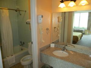 a bathroom with a sink, toilet and shower at Americourt Extended Stays in Kingsport