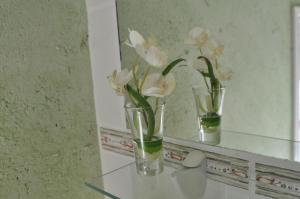 two vases with white flowers sitting on a mirror at Grange de la Herde in Camon +46 photos