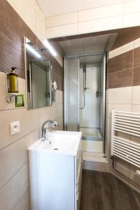 a bathroom with a white sink and a shower at Le Bouton d'Or in Lapoutroie
