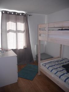 サガルトにあるAlte Schmiede Sagardのベッドルーム1室(二段ベッド2台、窓付)が備わります。