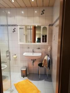 bagno con lavandino e specchio di Haus Georg a Innsbruck