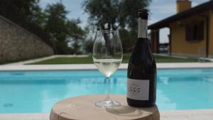 フマーネにあるAGRITURISMO ACINATICO WINE RELAISの白ワイン1杯(ボトル1本の横)