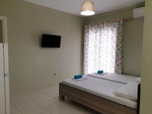 a bedroom with a bed and a television on the wall at Villa Kristina in Himare