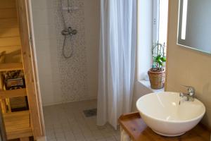 パルヌにあるLiisuPesa Apartment with Sauna and Gardenの洗面台とシャワー付きのバスルーム +11枚の写真