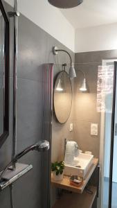 ein Badezimmer mit Waschbecken und Spiegel in der Unterkunft LA MAISON DE BIORD in Saint-Jacut-de-la-Mer