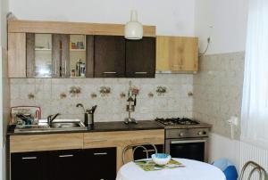 a kitchen with a sink and a stove at Anuța in Breaza