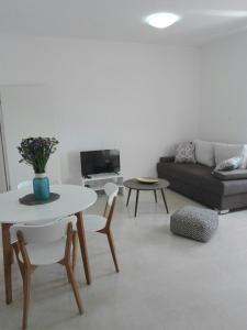 a living room with a table and a couch at Apartments Barić Kučište in Kučište