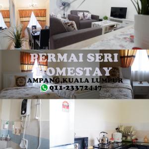 een collage van foto's van een woonkamer en een slaapkamer bij Permai Seri Homestay in Ampang