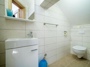 a white bathroom with a toilet and a sink at Apartment Oltari-3 by Interhome in Biljevine +34 photos