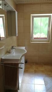 uma casa de banho com um lavatório e uma janela em CELINKA rooms em Raka