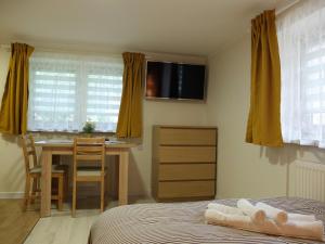 Televízia a/alebo spoločenská miestnosť v ubytovaní Apartamenty Milka
