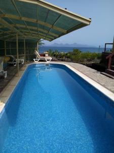 una gran piscina azul con sombrilla en Chambre indépendante en Porto Novo