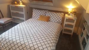 1 dormitorio con 1 cama y 2 mesitas de noche en Comfy Room Well Located, en Crystal Palace