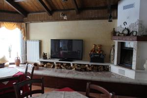 a living room with a fire place with a television on a fireplace at Rifugio Del Pettirosso in Pescasseroli