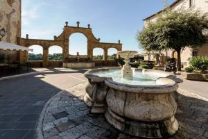 a stone fountain in the middle of a courtyard at LA BICO' in Pitigliano