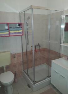 een badkamer met een douche, een toilet en een wastafel bij Guest House Perica in Zadar