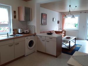 - une cuisine avec lave-linge et sèche-linge dans la chambre dans l'établissement Ferienwohnung Hans, à Lindenfels
