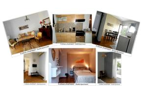 a collage of four pictures of a room at Florian Flat Complex in Preveza
