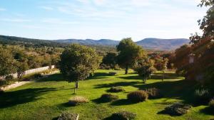 a green field with trees and mountains in the background at Gites Domaine de Ceyrac in Conqueyrac +13 photos