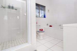 y baño blanco con ducha y aseo. en 302 On Old Sea View Road Chelsea, en Port Elizabeth