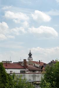 widok na miasto z wieżą zegarową w obiekcie Exclusive Apartment Centrum w Wadowicach