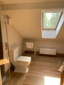 uma casa de banho com um WC e uma janela em Olszynowy Dwór em Zwola Poduchowna