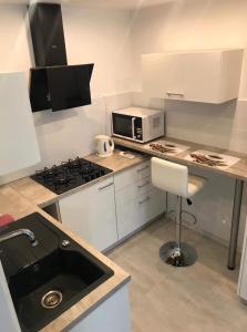 una piccola cucina con lavello e microonde di Apartament Zabia a Białystok