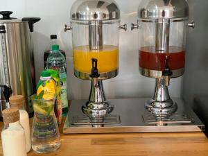 特爾納瓦的住宿－Saint Michael - Garni Hotel，搅拌机,放在带果汁的柜台上
