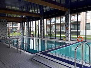 a large swimming pool in a building with windows at Apartamenty nad morzem & SPA BEST HOME 5 Mórz basen kryty in Sianozety