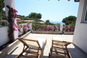 two chairs sitting on a patio with flowers at Albatros in Capoliveri