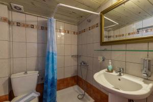 a bathroom with a toilet and a sink and a mirror at Hotel Hera in Skala Potamias +52 photos