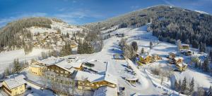 an aerial view of a ski resort covered in snow at Jugendhotel Markushof - Youth Hostel in Wagrain