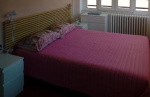 1 dormitorio con 1 cama grande con manta rosa en Mansarda a 50 metri dal mare, en Porto SantʼElpidio