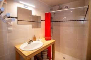 a bathroom with a sink and a shower at Les Chambres d'hotes de Laurette in Bertrambois