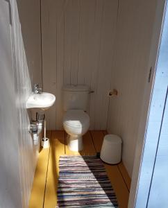 a small bathroom with a toilet and a sink at Quintal Alentejano in Zambujeira do Mar
