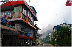 un edificio sul lato di una strada accanto a una montagna di Vamoose Kanchan Kanya a Sukhia Pokhari