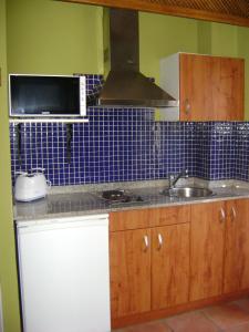 a kitchen with a sink and a microwave at Apartamentos Dos Robles in Somo