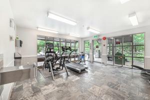 a gym with two treadmills and elliptical machines at The Best Top Floor Ski-in/Ski-out at the Aspens in Whistler
