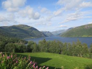 a view of a lake in the mountains at Studioleilighet i Haukedalen in Holsen