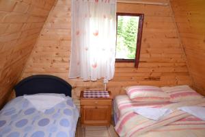 a bedroom with two beds in a log cabin at Apartment Andjela in Žabljak